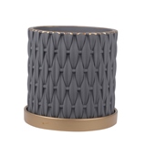 CACHEPOT DE CIMENTO CINZA E DOURADO