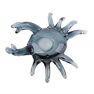 PECA DECORATIVA EM VIDRO DECORACAO DE MESA CARANGUEJO TRANSPARENTE E AZUL