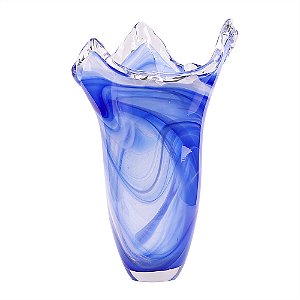 VASO DECORATIVO EM VIDRO - TRANSPARENTE E AZUL - 23X22X35CM