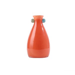 VASO DECORATIVO EM VIDRO LARANJA DETALHE AZUL E CINZA
