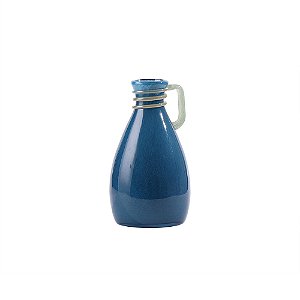VASO DECORATIVO ESTILO JARRA EM VIDRO AZUL DETALHE BRANCO