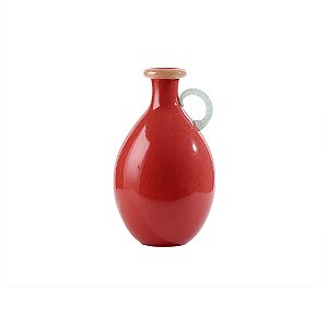 VASO DECORATIVO ESTILO JARRA EM VIDRO VERMELHO DETALHE BEGE E BRANCO