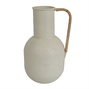 VASO DECORATIVO EM METAL COR CREME COM ALCAS MARROM 16,5CM X 16,5CM X 29CM