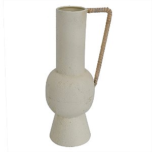 VASO DECORATIVO EM METAL COR CREME COM ALCAS MARROM 12CM X 12CM X 33,5CM
