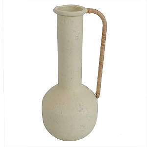VASO DECORATIVO EM METAL COR CREME COM ALCAS MARROM 10,5CM X 5,5CM X 25CM
