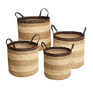 CONJ DE CESTOS DE PALHA E FIBRA VEGETAL NATURAL - 4 PCS