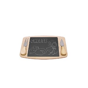 TABUA E FACAS PARA QUEIJO PEDRA E BAMBOO NATURAL 3PCS