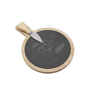 TABUA E FACA PARA QUEIJO PEDRA E BAMBOO NATURAL 2PCS