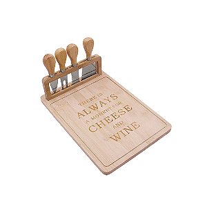 TABUA E FACAS PARA QUEIJO EM BAMBOO NATURAL 5PCS