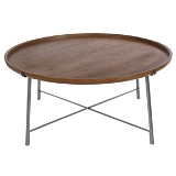 MESA DE CENTRO DE MADEIRA E METAL MARROM E PRATEADA