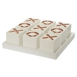JOGO DA VELHA DECORATIVO DE MADEIRA BRANCO E COBRE
