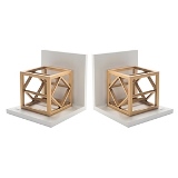 PORTA LIVROS DE MADEIRA E METAL BRANCO E DOURADO