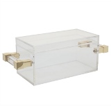 CAIXA DE ACRILICO E METAL TRANSPARENTE E DOURADA