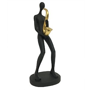 MÚSICO DECORATIVO DE RESINA PRETO E DOURADO