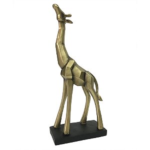 GIRAFA DECORATIVA DE RESINA DOURADA E PRETA