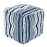 PUFF EM TECIDO AZUL E BRANCO 40CM X 40CM X 40CM