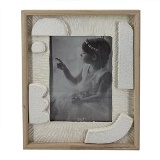 PORTA RETRATO DE MADEIRA BEGE E BRANCO