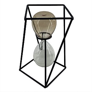 AMPULHETA DE METAL E VIDRO FUMA E TRANSPARENTE
