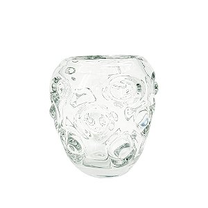 VASO DECORATIVO EM VIDRO TRANSPARENTE COM RELEVO EM BOLHAS ESTILO MURANO