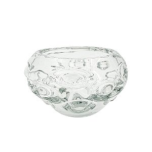 VASO DECORATIVO EM VIDRO TRANSPARENTE COM RELEVO EM BOLHAS ESTILO MURANO