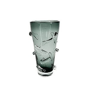 VASO DECORATIVO EM VIDRO VERDE COM RELEVO ESTILO MURANO