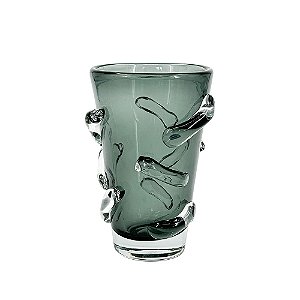 VASO DECORATIVO EM VIDRO VERDE COM RELEVO ESTILO MURANO
