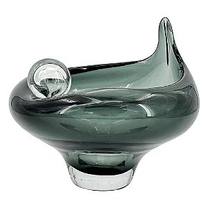 VASO DECORATIVO EM VIDRO VERDE COM DETALHE BOLA ESTILO MURANO