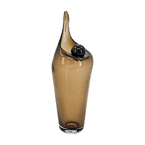 VASO DECORATIVO EM VIDRO FUME COM DETALHE BOLA ESTILO MURANO