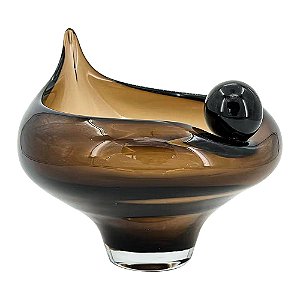 VASO DECORATIVO EM VIDRO FUME COM DETALHE BOLA ESTILO MURANO
