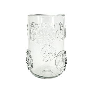VASO DECORATIVO EM VIDRO TRANSPARENTE COM DETALHES EM RELEVO ESTILO MURANO