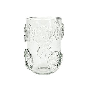 VASO DECORATIVO EM VIDRO TRANSPARENTE COM DETALHES EM RELEVO ESTILO MURANO
