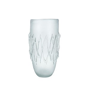 VASO DECORATIVO EM VIDRO BRANCO FOSCO COM DETALHES EM RELEVO ESTILO MURANO