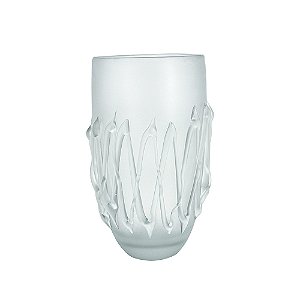 VASO DECORATIVO EM VIDRO BRANCO FOSCO COM DETALHES EM RELEVO ESTILO MURANO