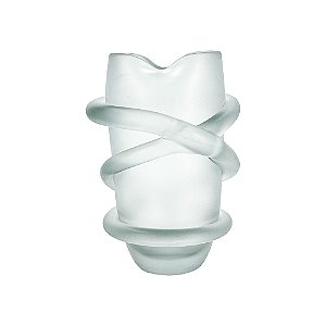 VASO DECORATIVO EM VIDRO BRANCO FOSCO COM CONTORNO EM RELEVO ESTILO MURANO