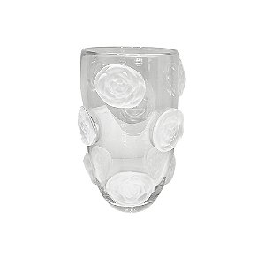 VASO DECORATIVO EM VIDRO COM DETALHE EM FLORES TRANSPARENTE ESTILO MURANO