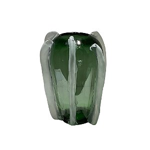 VASO DECORATIVO EM VIDRO COM DETALHE VERDE E FOSCO ESTILO MURANO