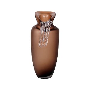 VASO DECORATIVO EM VIDRO COM DETALHE MARROM FOSCO E TRANSPARENTE