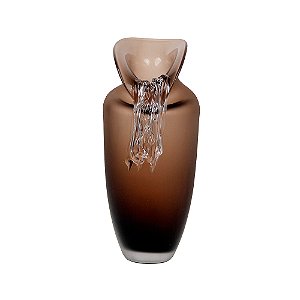 VASO DECORATIVO EM VIDRO COM DETALHE MARROM FOSCO E TRANSPARENTE