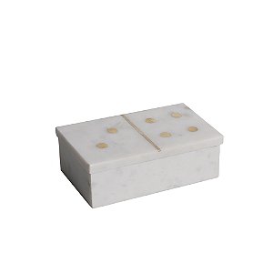 CAIXA DOMINO DECORATIVA EM MARMORE BRANCO E DOURADO