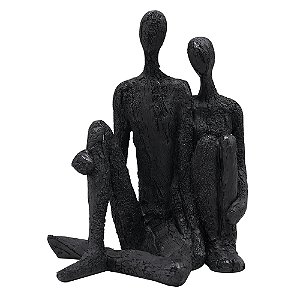 PECA DECORATIVA EM RESINA ESTATUETA CASAL PRETO 18,5CM X 12,5CM X 21,5CM