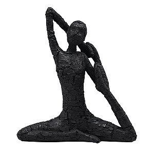 PECA DECORATIVA EM RESINA ESTATUETA YOGA PRETO 22,5CM X 7,5CM X 26CM