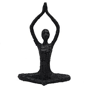 PECA DECORATIVA EM RESINA ESTATUETA YOGA PRETO 23CM X 10CM X 36,5CM
