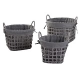 CJ. DE CESTOS PAPEL TRANCADO E TECIDO CINZA - 3 PCS