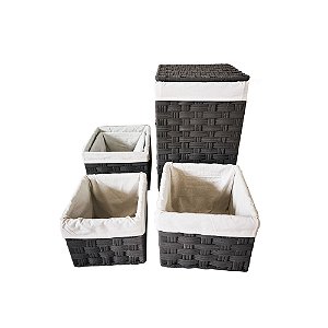 CJ DE CESTOS EM TECIDO TRANCADO CINZA 5PCS