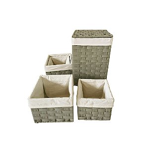CJ DE CESTOS EM TECIDO TRANCADO VERDE 5PCS