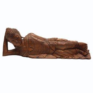 BUDDHA DEITADO DE MADEIRA- 50 CM