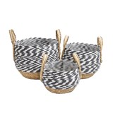 CONJ DE CESTOS DECORATIVOS DE PALHA E PAPEL NATURAL PRETO E BRANCO - 3 PCS