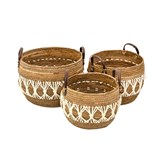 CONJ DE CESTOS DE PALHA NATURAL E BRANCO - 3 PCS