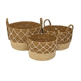 CONJ DE CESTOS DE JUNCO E PALHA NATURAL - 3 PCS