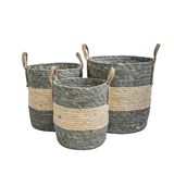 CONJ DE CESTOS DE PALHA BRANCO E CINZA - 3 PCS